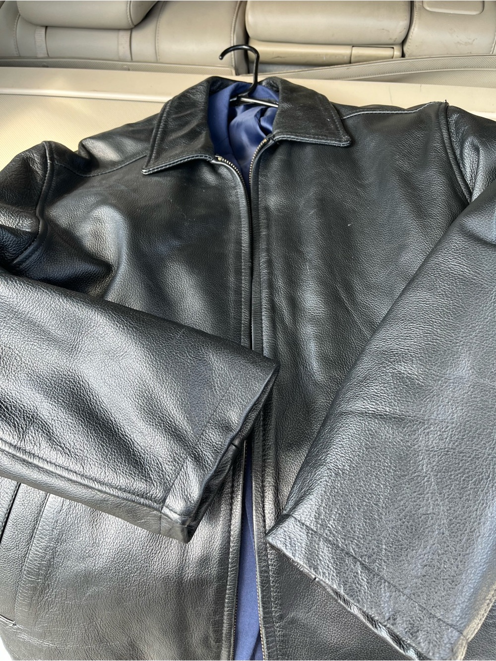 Chaps Black Leather Bomber Jacket